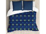 Abakuhaus Quatrefoil Copripiumino, Eastern Girih Tile, Antiacaro Adatto A Chi Soffre Di Allergie Con Federe, 155 Cm X 220 Cm - 80 X 80 Cm, Turchese Blu Navy