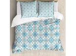 Abakuhaus Quatrefoil Copripiumino, Tangled Piastrelle Moderne, Antiacaro Adatto A Chi Soffre Di Allergie Con Federe, 200 Cm X 200 Cm - 80 X 80 Cm, Blu Tan Bianco