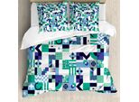 Abakuhaus Copripiumino Mid-Century, Design Anni '60, Antiacaro, Adatto A Chi Soffre Di Allergie, Con Federe, 200 Cm X 200 Cm - 80 X 80 Cm, Verde Mare, Blu, Nero