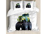 Abakuhaus Copripiumino Truck, Monster Truck Off Road, Antiacaro, Adatto A Chi Soffre Di Allergie, Con Federe, 200 Cm X 200 Cm - 80 X 80 Cm, Verde Mela Scuro Taupe