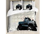 Abakuhaus Copripiumino Truck, Half Tone Monster Pickup, Antiacaro, Adatto A Chi Soffre Di Allergie, Con Federe, 200 Cm X 200 Cm - 80 X 80 Cm, Avorio Blu Nero