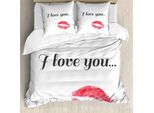 Abakuhaus Ti Amo Copripiumino, Rossetto Rosso, Antiacaro Adatto A Chi Soffre Di Allergie Con Federe, 155 Cm X 220 Cm - 80 X 80 Cm, Grigio Scuro Corallo