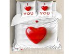 Abakuhaus Ti Amo Copripiumino, Lettere 3D A Forma Di Cuore, Antiacaro, Adatto A Chi Soffre Di Allergie, Con Federe, 155 Cm X 220 Cm - 80 X 80 Cm, Rosso-Bianco