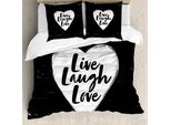 Abakuhaus Vivi, Ridi, Ama Copripiumino, Cuore E Parole, Antiacaro, Adatto A Chi Soffre Di Allergie, Con Federe, 200 Cm X 200 Cm - 80 X 80 Cm, Bianco E Nero