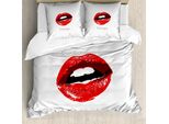 Abakuhaus Ti Amo Copripiumino, Labbra Femminili Seducenti, Antiacaro Adatto A Chi Soffre Di Allergie Con Federe, 155 Cm X 220 Cm - 80 X 80 Cm, Rosso, Bianco, Nero