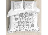 Abakuhaus Vivi, Ridi, Ama Copripiumino, Parole Scarabocchiate, Antiacaro, Adatto A Chi Soffre Di Allergie, Con Federe, 155 Cm X 220 Cm - 80 X 80 Cm, Bianco E Nero