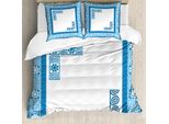 Abakuhaus Copripiumino Greek Key, Motivo Floreale Vintage, Antiacaro E Anallergico, Con Federe, 155 Cm X 220 Cm - 80 X 80 Cm, Blu E Bianco
