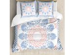 Abakuhaus Copripiumino Greek Key, Fiori Pastello Greci, Antiacaro, Adatto A Chi Soffre Di Allergie, Con Federe, 155 Cm X 220 Cm - 80 X 80 Cm, Azzurro, Bianco