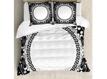 Abakuhaus Copripiumino Greek Key, Spirale-Vortice-Cerchio, Antiacaro, Adatto A Chi Soffre Di Allergie, Con Federe, 155 Cm X 220 Cm - 80 X 80 Cm, Bianco E Nero