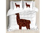 Abakuhaus Copripiumino Lama, Linee Animal Silhouette, Antiacaro, Adatto A Chi Soffre Di Allergie, Con Federe, 155 Cm X 220 Cm - 80 X 80 Cm, Arancione Marrone