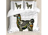 Abakuhaus Copripiumino Lama, Zucchero Skull Art Alpaca, Antiacaro, Adatto A Chi Soffre Di Allergie, Con Federe, 155 Cm X 220 Cm - 80 X 80 Cm, Multicolore