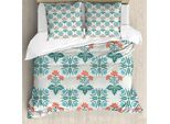 Abakuhaus Set Copripiumino Seafoam Per Letti Matrimoniali, Motivi Primaverili Astratti, Antiacaro, Adatto A Chi Soffre Di Allergie, Con Federe, Corallo Scuro Seafoam Teal