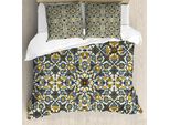 Abakuhaus Copripiumino Con Motivo Turco, Fiore, Antiacaro, Adatto A Chi Soffre Di Allergie, Con Federe, 200 Cm X 200 Cm - 80 X 80 Cm, Terra Giallo-Ardesia-Blu