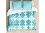 Abakuhaus Copripiumino Greek Key, Blu E Bianco Fret, Antiacaro E Anallergico, Con Federe, 155 Cm X 220 Cm - 80 X 80 Cm, Bianco Seafoam
