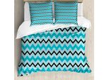 Abakuhaus Copripiumino Seafoam, Ispirazione Retrò Chevron, Antiacaro, Adatto A Chi Soffre Di Allergie, Con Federe, 155 Cm X 220 Cm - 80 X 80 Cm, Blu Seafoam E Nero