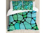 Abakuhaus Set Copripiumino Seafoam Per Letti Matrimoniali, Design Geometrico A Mosaico, Antiacaro, Adatto A Chi Soffre Di Allergie, Con Federe, Verde Lime Seafoam Blu