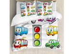 Abakuhaus Copripiumino Per Asilo Nido, FröHlich Transport, Antiacaro, Adatto A Chi Soffre Di Allergie, Con Federe, 200 Cm X 200 Cm - 80 X 80 Cm, Multicolore