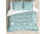 Abakuhaus Copripiumino Seafoam, Tema Cuori Romantici, Antiacaro, Adatto A Chi Soffre Di Allergie, Con Federe, 155 Cm X 220 Cm - 80 X 80 Cm, Seafoam Baby Blue