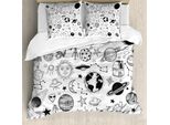 Abakuhaus Copripiumino Per Asilo Nido, Planets Asteroids Cosmos, Antiacaro, Adatto A Chi Soffre Di Allergie, Con Federe, 200 Cm X 200 Cm - 80 X 80 Cm, Bianco E Nero