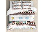 Abakuhaus Copripiumino Per Asilo Nido, Cartoon-Zug Tracklines, Antiacaro, Adatto A Chi Soffre Di Allergie, Con Federe, 155 Cm X 220 Cm - 80 X 80 Cm, Multicolore