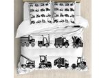 Abakuhaus Copripiumino Per Asilo Nido, Heavy Machinery Mining, Antiacaro, Adatto A Chi Soffre Di Allergie, Con Federe, 200 Cm X 200 Cm - 80 X 80 Cm, Bianco E Nero