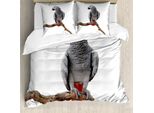Abakuhaus Copripiumino Grigio, Pappagallo Su Un Ramo, Antiacaro, Adatto A Chi Soffre Di Allergie, Con Federe, 155 Cm X 220 Cm - 80 X 80 Cm, Multicolore