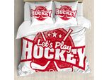 Copripiumino Abakuhaus Hockey Su Ghiaccio, Let's Play Stile Retrò, Antiacaro Adatto A Chi Soffre Di Allergie Con Federe, 200 Cm X 200 Cm - 80 X 80 Cm, Corallo Scuro Bianco