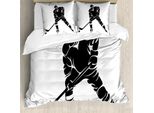 Abakuhaus Copripiumino Hockey Su Ghiaccio, Silhouette Spiel Nero, Antiacaro, Adatto A Chi Soffre Di Allergie, Con Federe, 200 Cm X 200 Cm - 80 X 80 Cm, Bianco E Nero