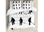 Abakuhaus Copripiumino Hockey Su Ghiaccio, Silhouette Di Giocatori In Nero, Antiacaro, Adatto A Chi Soffre Di Allergie, Con Federe, 155 Cm X 220 Cm - 80 X 80 Cm, Bianco E Nero