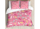 Abakuhaus Copripiumino Rosa E Bianco, Donut Sprinkles, Antiacaro, Adatto A Chi Soffre Di Allergie, Con Federe, 200 Cm X 200 Cm - 80 X 80 Cm, Multicolore