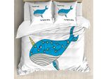 Abakuhaus Copripiumino Narval, Disegnato A Mano Balena Blu, Antiacaro, Adatto A Chi Soffre Di Allergie, Con Federe, 155 Cm X 220 Cm - 80 X 80 Cm, Blu Azzurro, Grigio, Giallo