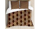 Abakuhaus Copripiumino Color Terra, Motivo A Rombi, Antiacaro, Adatto A Chi Soffre Di Allergie, Con Federe, 155 Cm X 220 Cm - 80 X 80 Cm, Marrone Giallo