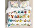 Abakuhaus Set Copripiumino Per Letti Matrimoniali, Personaggi Marini Dei Cartoni Animati, Antiacaro, Adatto A Chi Soffre Di Allergie, Con Federe, Multicolore