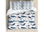 Abakuhaus Copripiumino Narval, Orche E Balena Blu, Antiacaro, Adatto A Chi Soffre Di Allergie, Con Federe, 155 Cm X 220 Cm - 80 X 80 Cm, Blu, Grigio, Blu Scuro