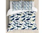 Abakuhaus Narwal Copripiumino, Acquerello Mammiferi, Antiacaro, Adatto A Chi Soffre Di Allergie, Con Federe, 155 Cm X 220 Cm - 80 X 80 Cm, Blu Scuro Giallo