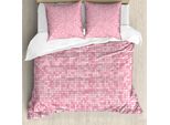 Abakuhaus Copripiumino Rosa E Bianco, Motivo A Quadretti, Antiacaro E Anallergico, Con Federe, 155 Cm X 220 Cm - 80 X 80 Cm, Rosa Pallido