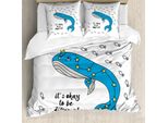 Abakuhaus Copripiumino Narwal, Balena Blu Cartoon, Antiacaro, Adatto A Chi Soffre Di Allergie, Con Federe, 155 Cm X 220 Cm - 80 X 80 Cm, Blu Azzurro, Grigio, Giallo