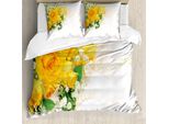 Abakuhaus Copripiumino Giallo, Bouquet Di Fiori Romantici, Antiacaro, Adatto A Chi Soffre Di Allergie, Con Federe, 200 Cm X 200 Cm - 80 X 80 Cm, Giallo Perla Verde Felce