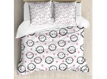Abakuhaus Copripiumino Narval, Stile Doodle Balene, Antiacaro, Adatto A Chi Soffre Di Allergie, Con Federe, 200 Cm X 200 Cm - 80 X 80 Cm, Rosa-Nero-Bianco