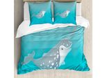 Abakuhaus Copripiumino Narval, Disegno Di Mammifero Cartoon, Antiacaro, Adatto A Chi Soffre Di Allergie, Con Federe, 155 Cm X 220 Cm - 80 X 80 Cm, Grigio Schiuma Di Mare Bianco