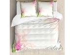Abakuhaus Copripiumino Rosa E Bianco, Tulipani Pastello, Antiacaro, Adatto A Chi Soffre Di Allergie, Con Federe, 155 Cm X 220 Cm - 80 X 80 Cm, Rosa Pesca-Verde