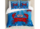 Abakuhaus Copripiumino Con Granchi, Simpatici Personaggi Subacquei, Antiacaro E Anallergico, Con Federe, 155 Cm X 220 Cm - 80 X 80 Cm, Blu E Rosso