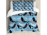 Abakuhaus Copripiumino Narval, Fauna Dell'oceano Artico, Antiacaro, Adatto A Chi Soffre Di Allergie, Con Federe, 200 Cm X 200 Cm - 80 X 80 Cm, Blu Scuro, Corallo, Nero