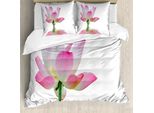 Abakuhaus Copripiumino Rosa E Bianco, Loto Nell'acqua, Antiacaro, Adatto A Chi Soffre Di Allergie, Con Federe, 155 Cm X 220 Cm - 80 X 80 Cm, Rosa, Bianco, Verde