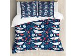 Abakuhaus Set Copripiumino Narval Per Letti Matrimoniali, Fauna Dell'oceano Artico, Antiacaro, Adatto A Chi Soffre Di Allergie, Con Federe, Blu Reale, Azzurro, Rosso Corallo