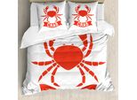 Abakuhaus Copripiumino Con Gamberetti, Molluschi In Rosso, Antiacaro, Adatto A Chi Soffre Di Allergie, Con Federe, 155 Cm X 220 Cm - 80 X 80 Cm, Bianco Scarlatto