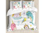 Abakuhaus Narwal Copripiumino, Animali Arcobaleno Colorati, Antiacaro, Adatto A Chi Soffre Di Allergie, Con Federe, 155 Cm X 220 Cm - 80 X 80 Cm, Multicolore