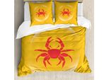 Abakuhaus Copripiumino Con Motivo A Granchi, Frutti Di Mare, Antiacaro, Adatto A Chi Soffre Di Allergie, Con Federe, 200 Cm X 200 Cm - 80 X 80 Cm, Corallo Scuro E Calendula