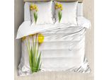 Abakuhaus Copripiumino Giallo, Tulipani Su Tavola Rustica, Antiacaro, Adatto A Chi Soffre Di Allergie, Con Federe, 200 Cm X 200 Cm - 80 X 80 Cm, Giallo Bianco Verde Lime