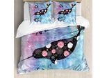 Abakuhaus Narwal Copripiumino, Motivo Floreale Con Balene E Pesci, Antiacaro, Adatto A Chi Soffre Di Allergie, Con Federe, 155 Cm X 220 Cm - 80 X 80 Cm, Multicolore